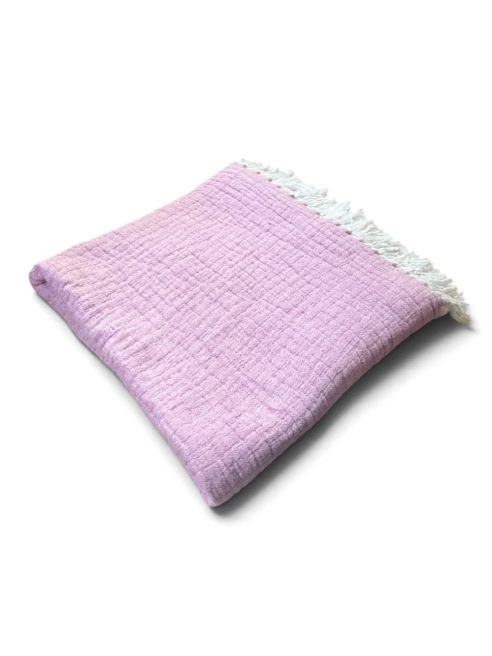 Texteis Penedo Two Tone Cotton Gauze Throw Blanket in Pale Pink/Orange w/Fringe